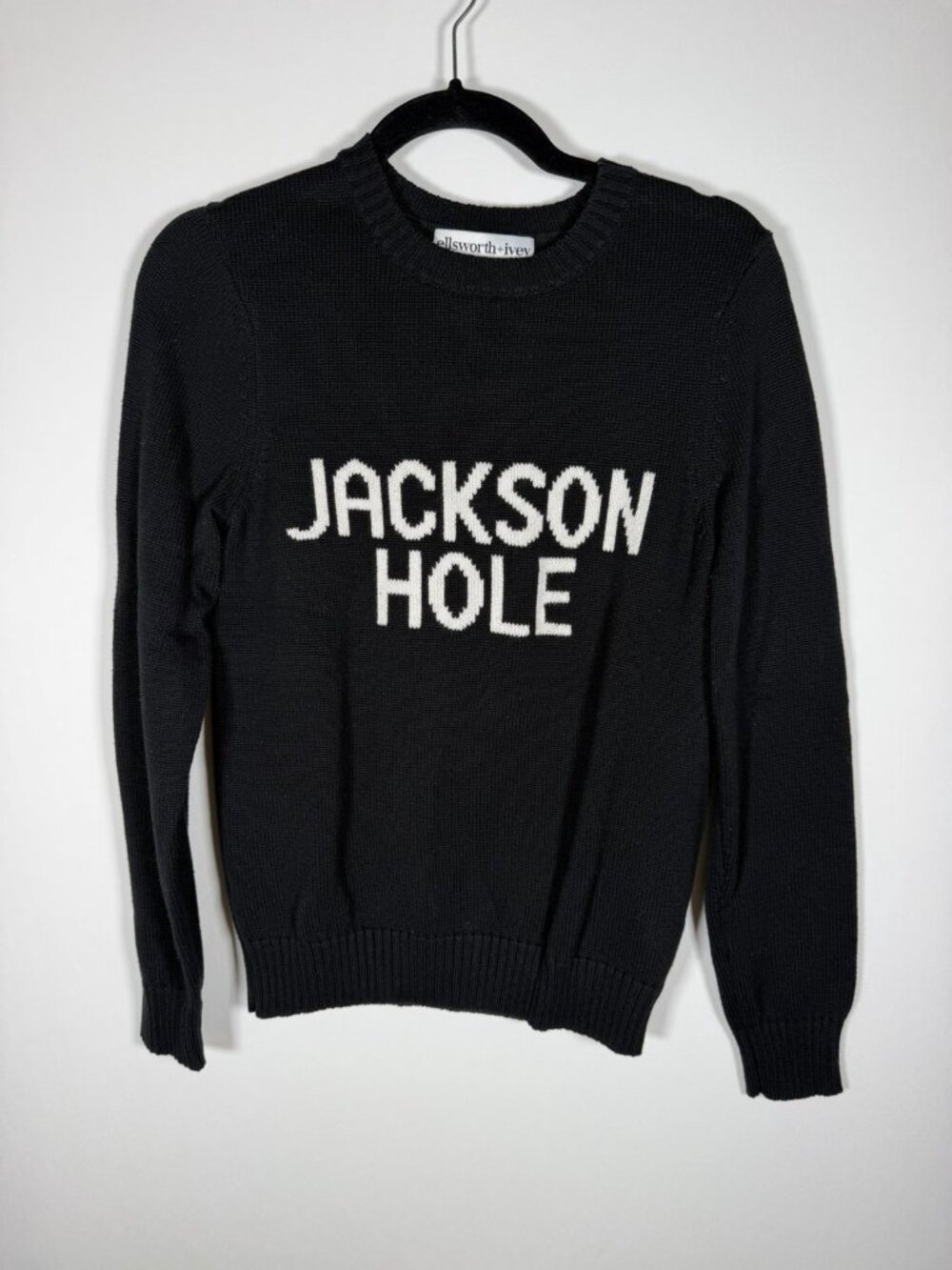 Ellsworth & Ivey black Jackson Hole graphic crewneck sweater preppy S Wyoming